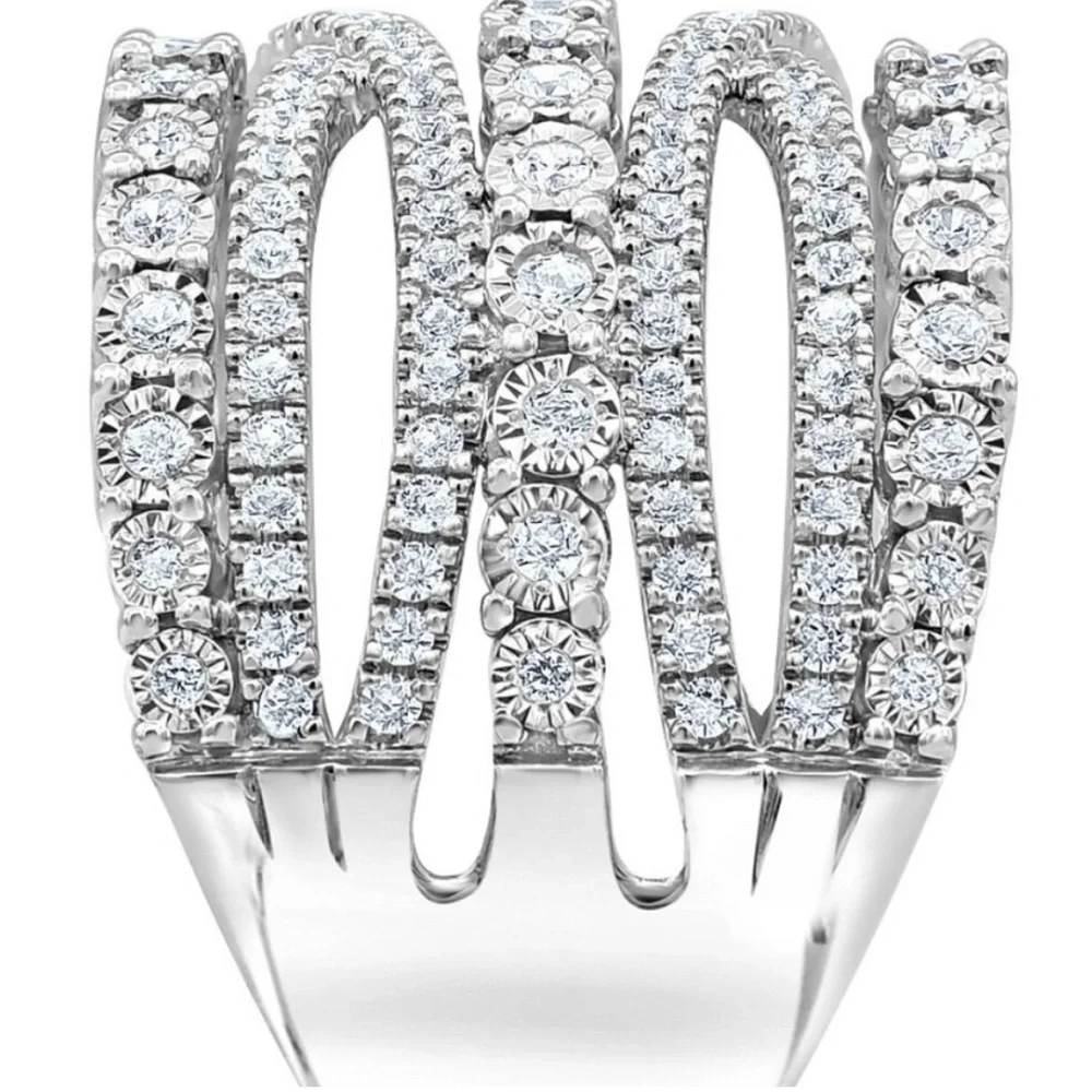 Gorgeous diamond multi-row cross over ring (1 ct. t.w.) in sterling silver - Picture 2 of 5